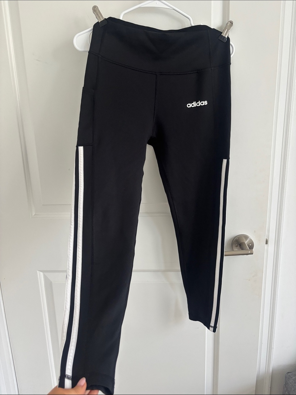 adidas Black Leggings with White Side Stripes